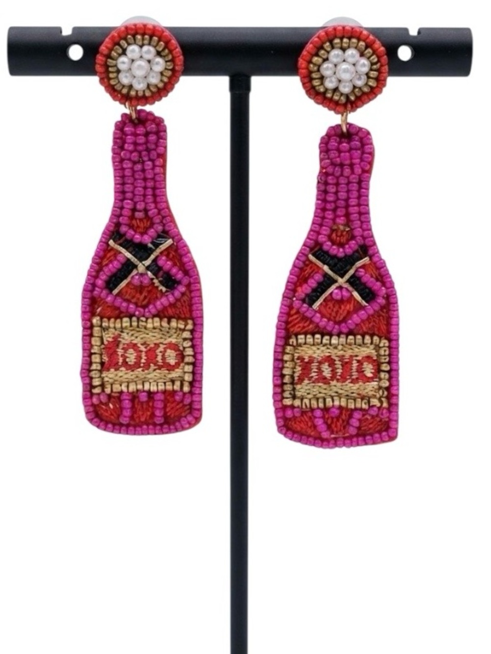 Viola Fuchsia “XOXO” Bottle Seed Bead Earrings (NWT)